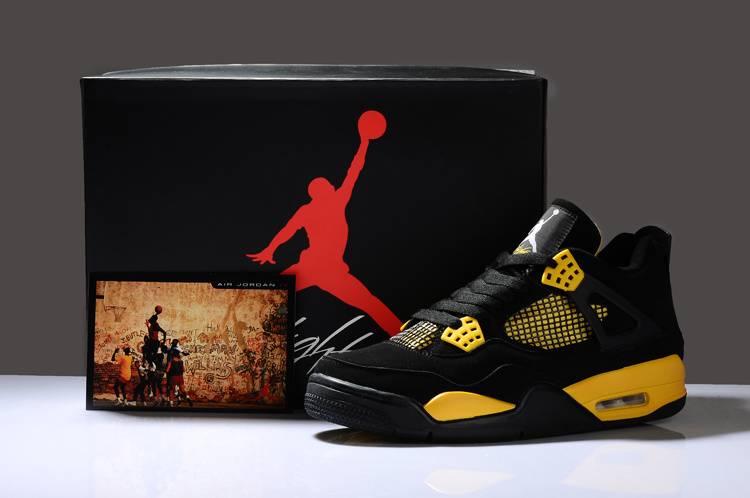 2012 Air Jordan 4 Black Yellow Shoes - Click Image to Close
