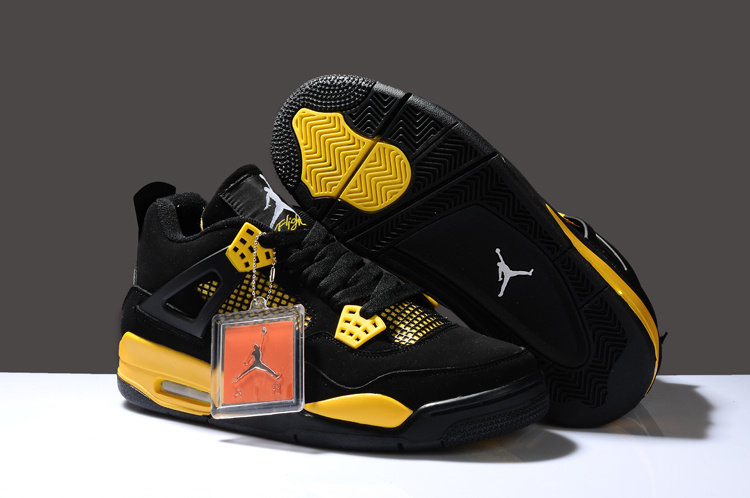 2012 Air Jordan 4 Black Yellow Shoes - Click Image to Close