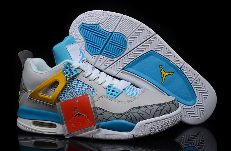 New Jordan 4 Grey Blue White Shoes - Click Image to Close