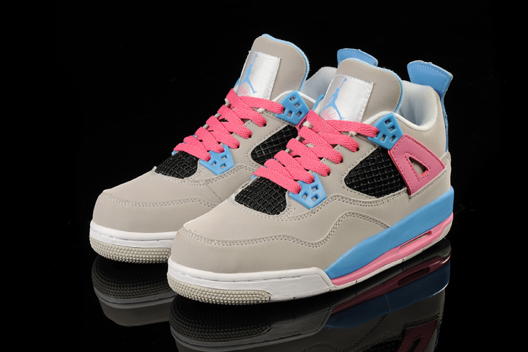 2015 New Jordan 4 Grey Pink Blue For Women