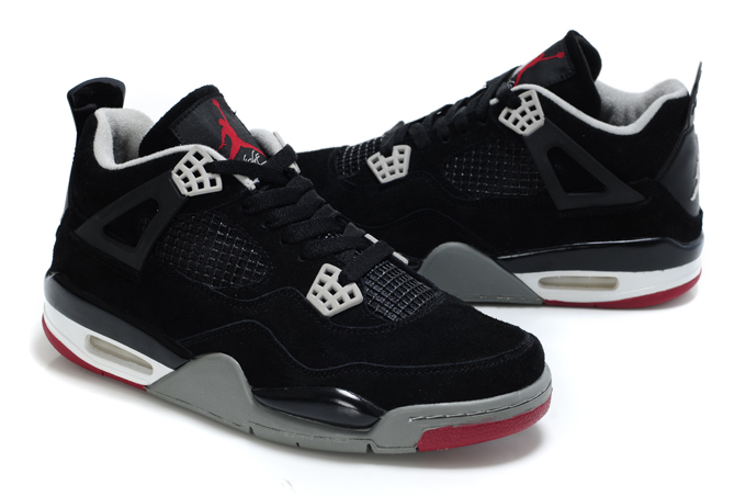 Top Quality Air Jordan 4 Suede Dark Black Grey White Red