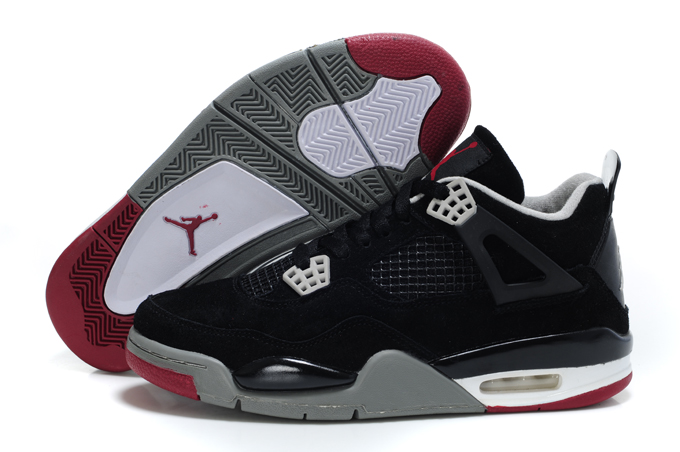 Top Quality Air Jordan 4 Suede Dark Black Grey White Red - Click Image to Close