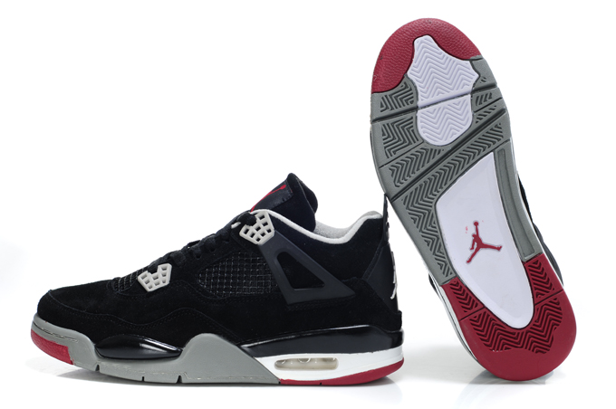 Top Quality Air Jordan 4 Suede Dark Black Grey White Red