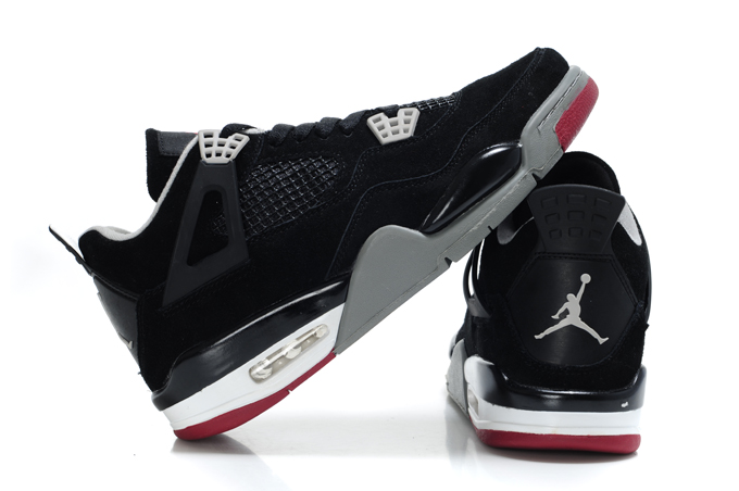 Top Quality Air Jordan 4 Suede Dark Black Grey White Red - Click Image to Close
