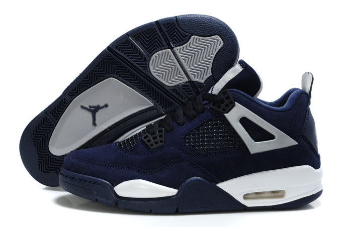 Top Quality Air Jordan 4 Suede Dark Blue White Black