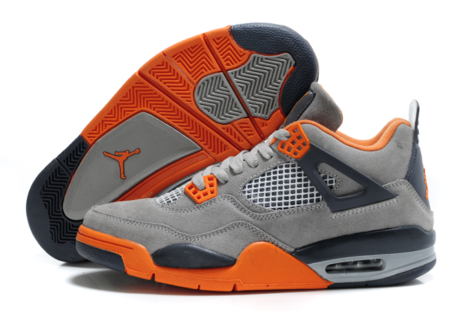 Top Quality Air Jordan 4 Suede Grey Black Orange - Click Image to Close