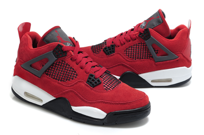 Top Quality Air Jordan 4 Suede Red White Black Bulls Edition - Click Image to Close