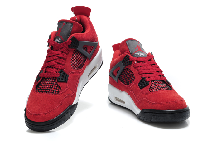 Top Quality Air Jordan 4 Suede Red White Black Bulls Edition - Click Image to Close