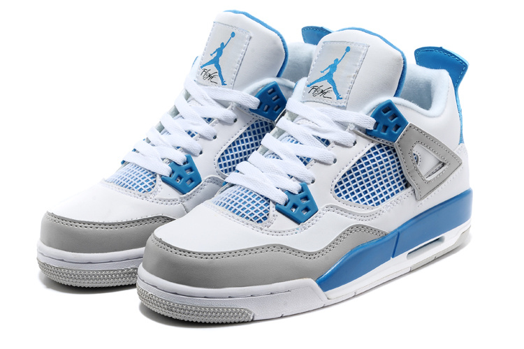 2015 New Jordan 4 White Blue Grey For Women