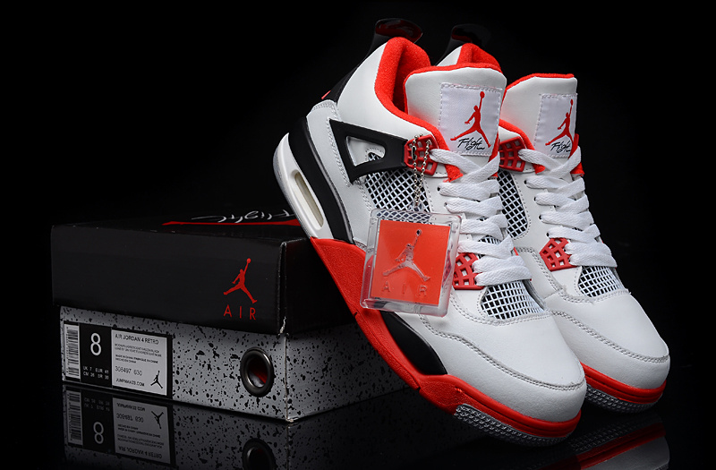 New Jordan 4 White Red Black Shoes - Click Image to Close