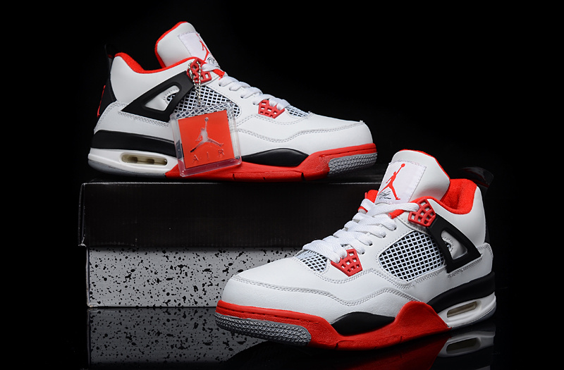 New Jordan 4 White Red Black Shoes