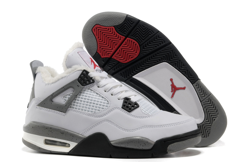 Wool Air Jordan 4 White Grey Black Shoes - Click Image to Close