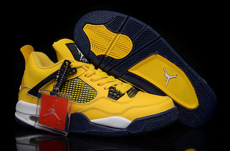 New Jordan 4 Yellow Black White Shoes