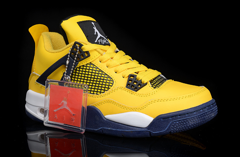 New Jordan 4 Yellow Black White Shoes