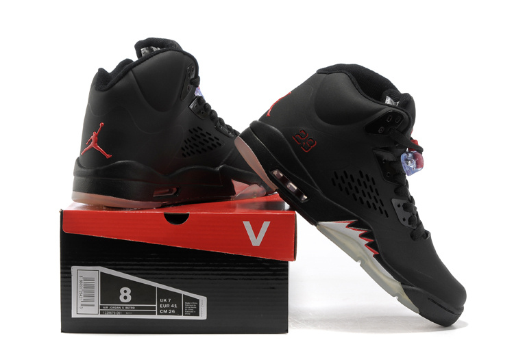 Air Jordan 5 All Black Silver Shoes - Click Image to Close