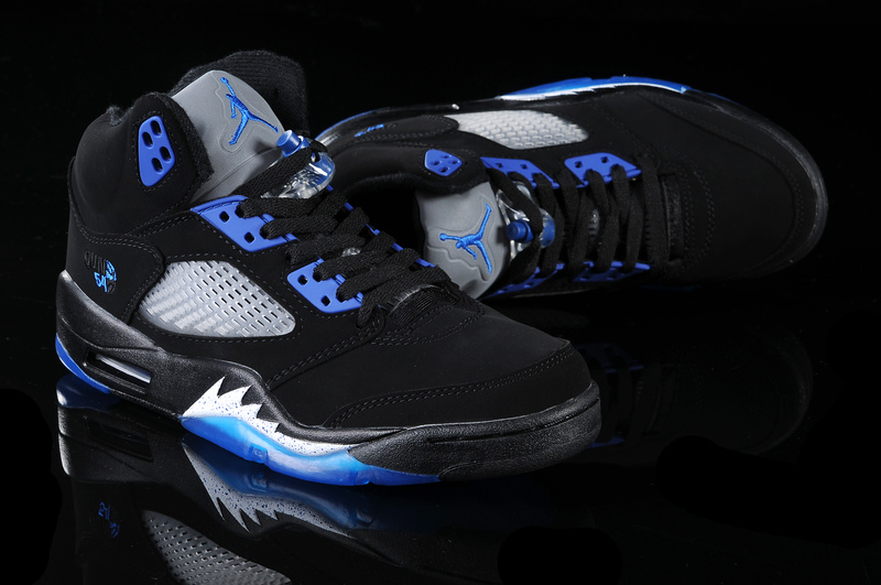 Real Air Jordan 5 Black Blue White - Click Image to Close