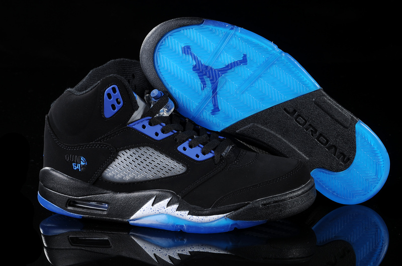 Real Air Jordan 5 Black Blue White - Click Image to Close