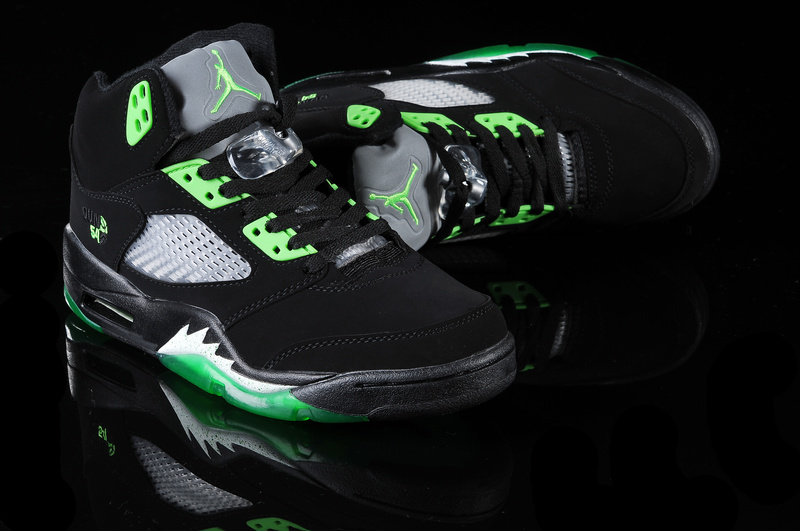 Real Air Jordan 5 Black Green White - Click Image to Close