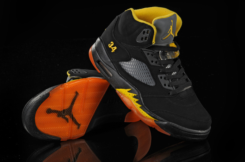 Real Air Jordan 5 Black Orange Yellow