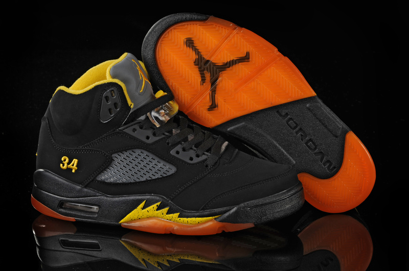 Real Air Jordan 5 Black Orange Yellow