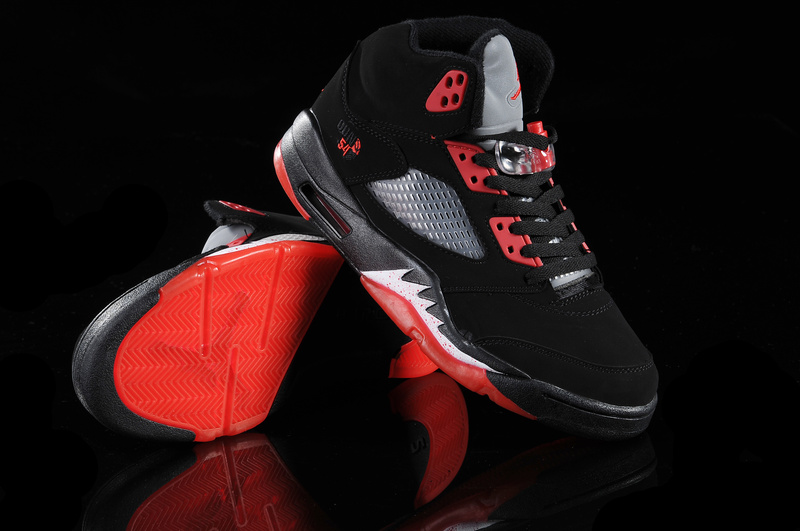 Real Air Jordan 5 Black Red White - Click Image to Close