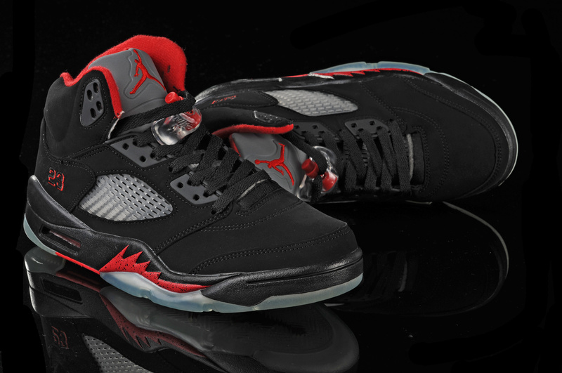 Real Air Jordan 5 Black Red White - Click Image to Close