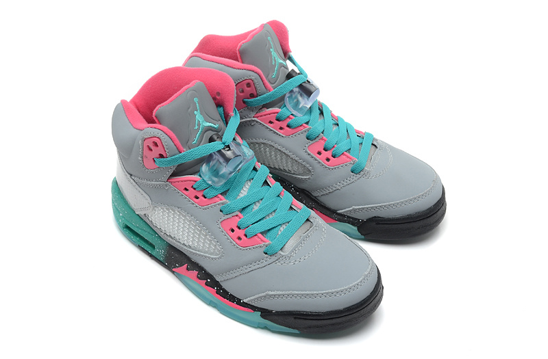 2015 Air Jordan 5 Retro Grey Pink Green Shoes For Women - Click Image to Close