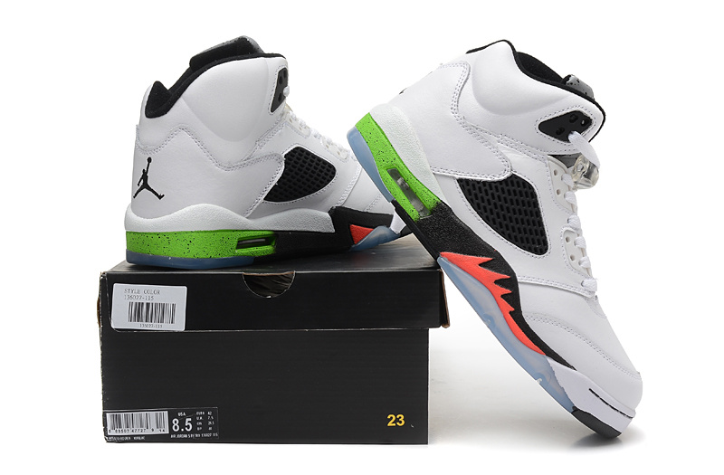 2015 New Air Jordan 5 White Black Green Orange Fire