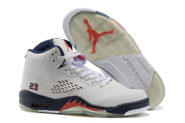 Air Jordan 5 White Blue Fire Red Shoes