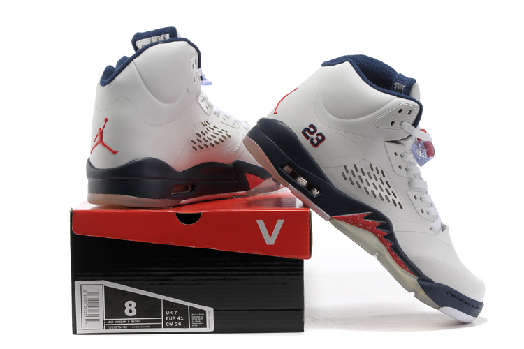 Air Jordan 5 White Blue Fire Red Shoes - Click Image to Close