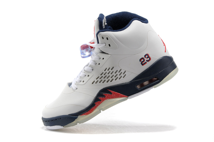 Air Jordan 5 White Blue Fire Red Shoes