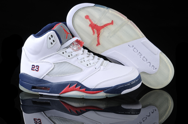 Real Air Jordan 5 White Blue White - Click Image to Close