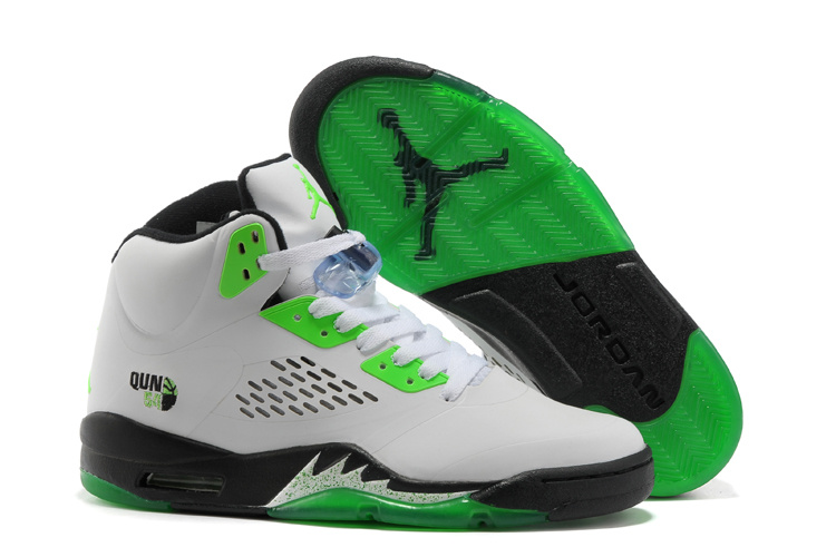 Air Jordan 5 White Green Black Shoes - Click Image to Close