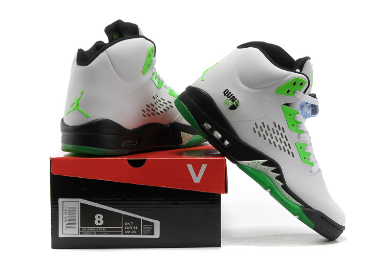 Air Jordan 5 White Green Black Shoes - Click Image to Close