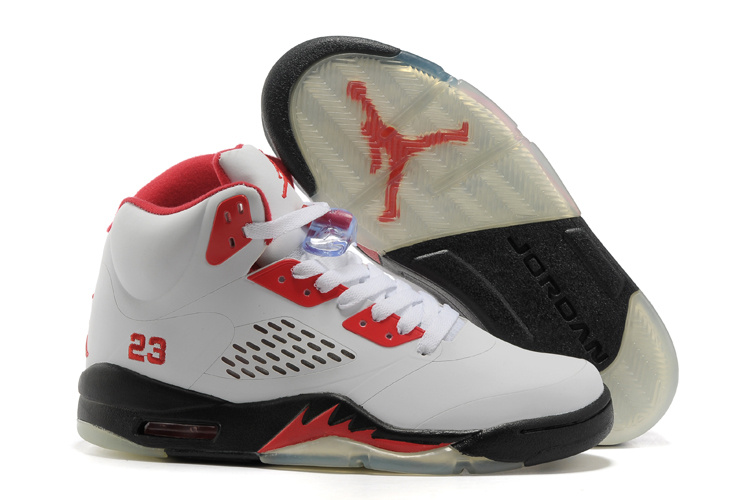 Air Jordan 5 White Red Black Shoes