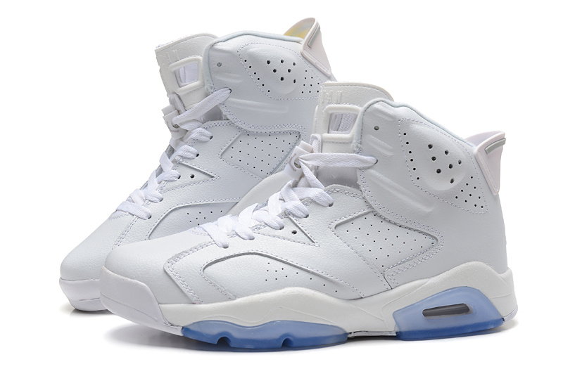 2015 New Jordan 6 All White Light Blue Sole