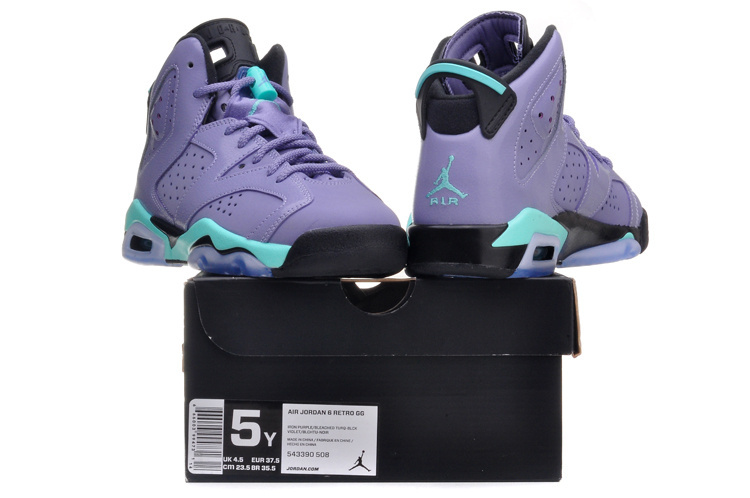 New Jordan-6 Retro Light Purple Green Black - Click Image to Close