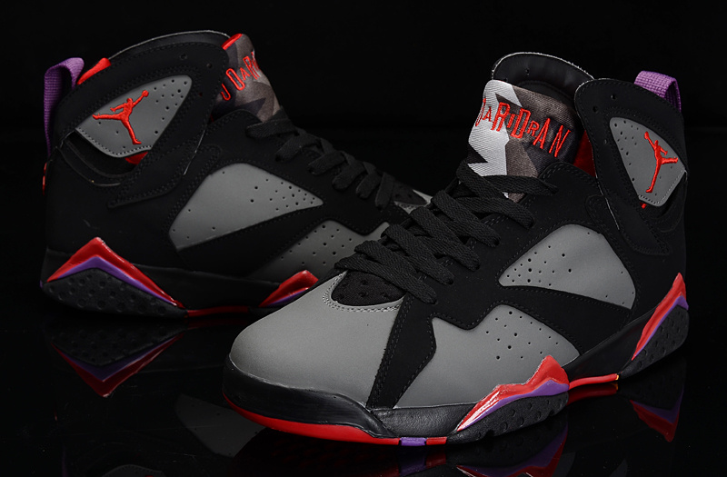 2015 New Jordan 7 Black Grey Red Purple Shoes For Women - Click Image to Close