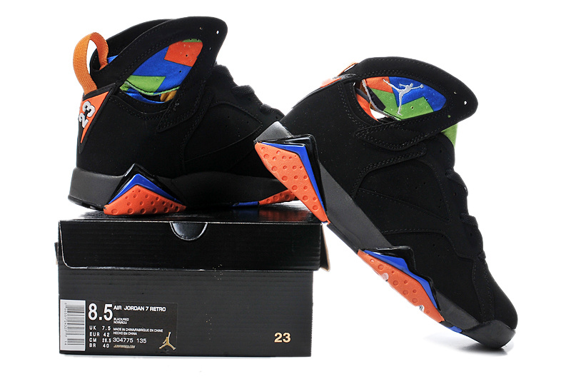 2015 New Jordan 7 Retro Black Orange Blue - Click Image to Close