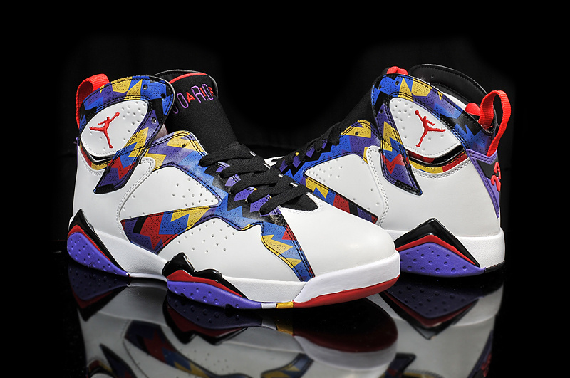 2015 Air Jordan 7 Retro OG White Blue Black Red Yellow Shoes