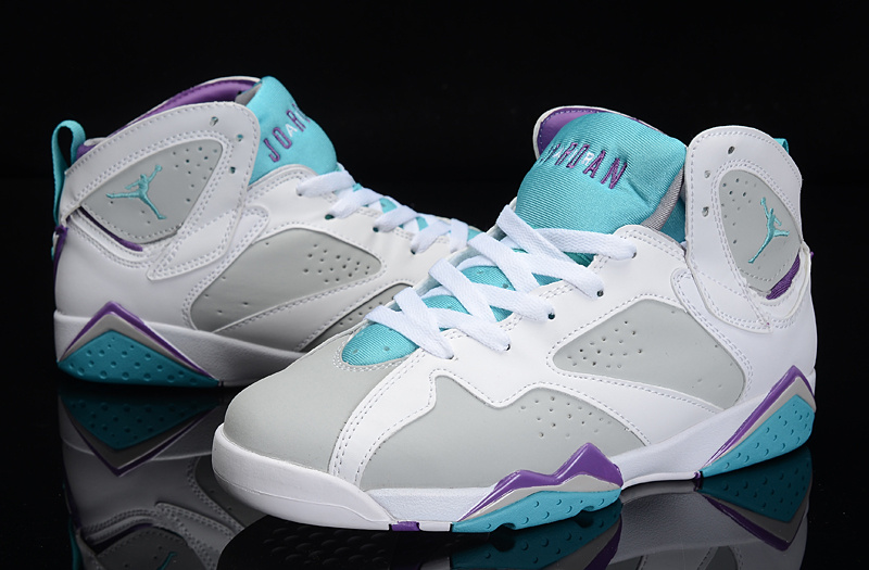 2015 New Air Jordan 7 White Grey Bbaby Blue Purple