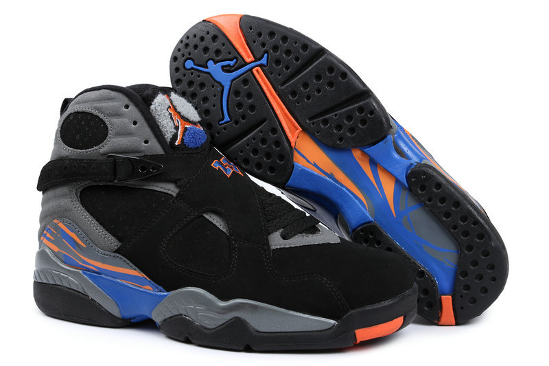 2015 Air Jordan 8 Retro Black Grey Blue Orange Shoes