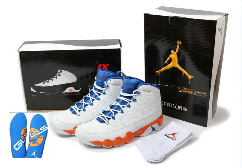 New Air Jordan 9 Hardcover White Blue Orange Shoes - Click Image to Close