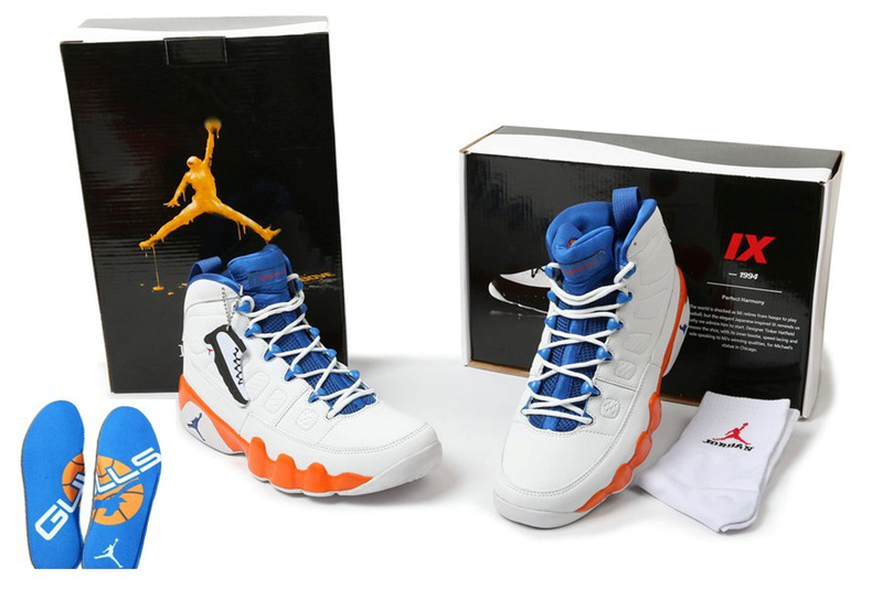 New Air Jordan 9 Hardcover White Blue Orange Shoes - Click Image to Close