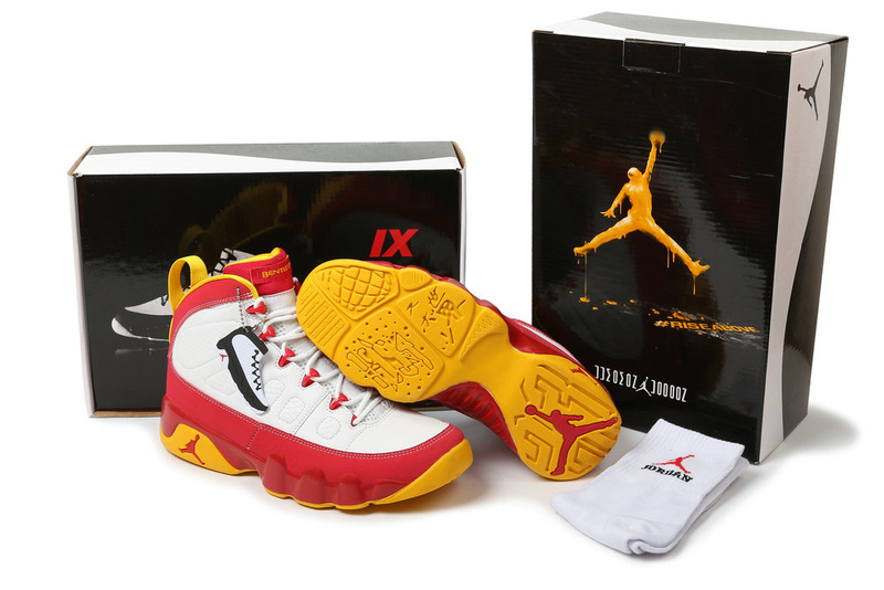 New Air Jordan 9 Hardcover White Red Yellow Shoes - Click Image to Close