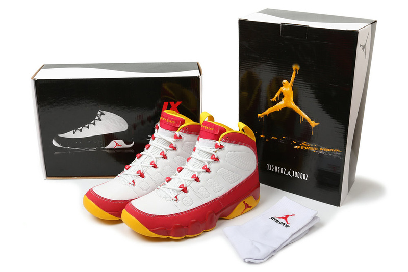 New Air Jordan 9 Hardcover White Red Yellow Shoes