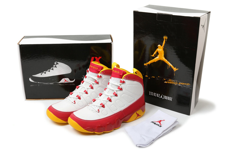 New Air Jordan 9 Hardcover White Red Yellow Shoes - Click Image to Close