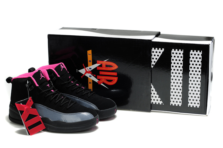 New Arrival Air Jordan Retro 12 Black Grey Pink Shoes - Click Image to Close