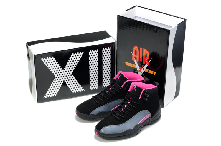 New Arrival Air Jordan Retro 12 Black Grey Pink Shoes