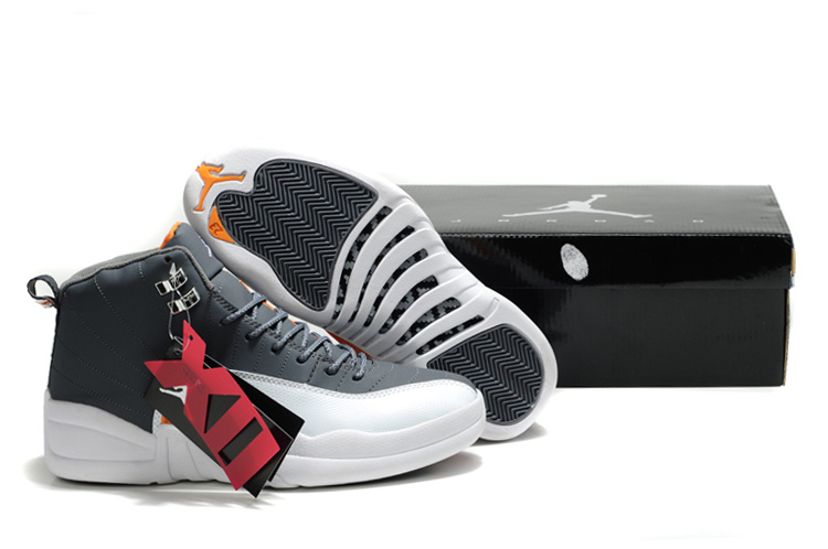 New Arrival Air Jordan Retro 12 Black White Orange Shoes - Click Image to Close